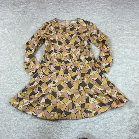 kumikyoku geometric patterned drop waist dress in yellow, orange, pink - size 3 - Picture 3 of 10